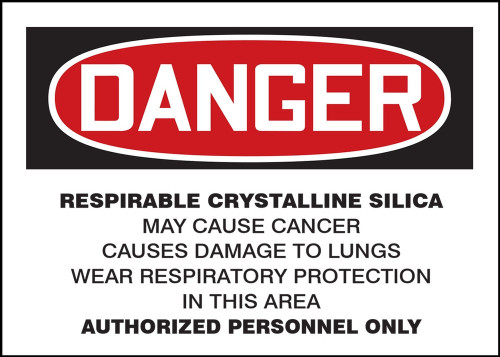 OSHA Danger Safety Labels: Respirable Crystalline Silica - May Cause Cancer - Causes Damage To Lungs - Wear Respiratory Protection In This Area 5" x 7" Adhesive Vinyl 5/Pack - LCAW121VSP