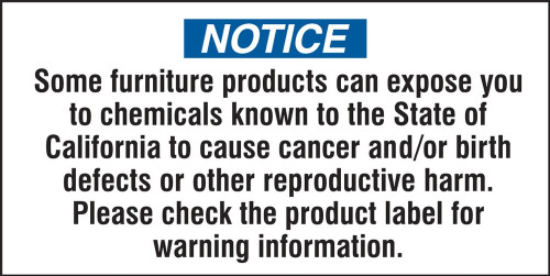 Prop 65 Furniture Product Exposure Safety Label: Cancer And Reproductive Harm 1 1/2" x 3" Adhesive Dura Vinyl 1/Each - LCAW625XVE