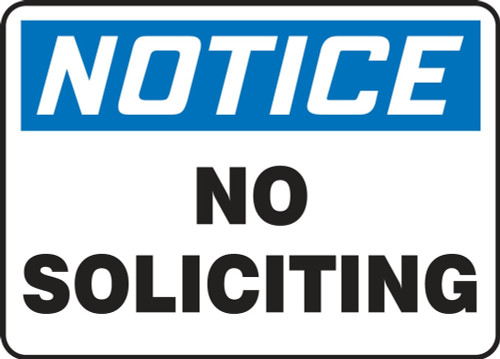 OSHA Notice Safety Sign: No Soliciting 14" x 20" Adhesive Vinyl 1/Each - MADC839VS