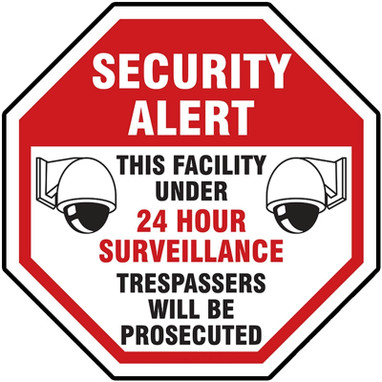 Video Surveillance Sign: Security Alert - This Facility Is Under 24 Hour Surveillance - Trespassers Will Be Prosecuted 12" Aluminum 1/Each - MASE904VA