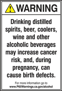 ANSI Warning Safety Sign: Alcoholic Beverages 14" x 10" 1/Each - MCAW342XV