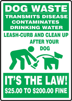 Pet Signs: Dog Waste Transmits Disease - Contaminates Drinking Water 14" x 10" Aluminum 1/Each - MCAW521VA