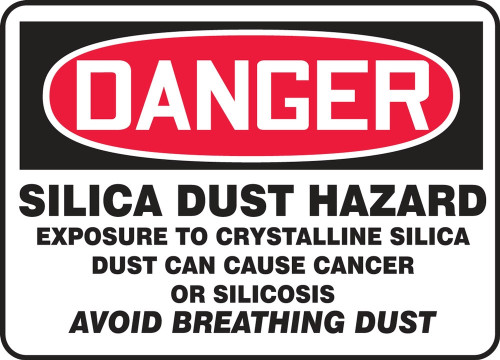 OSHA Danger Safety Sign: Silica Dust Hazard 14" x 20" Adhesive Dura-Vinyl 1/Each - MCHG138XV