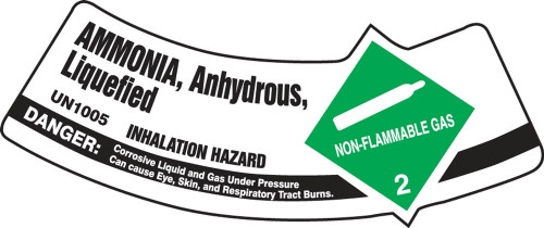 Cylinder Shoulder Labels: Ammonia, Anhydrous, Liquefied 2" x 5 1/4" - MCSLAMGXVE