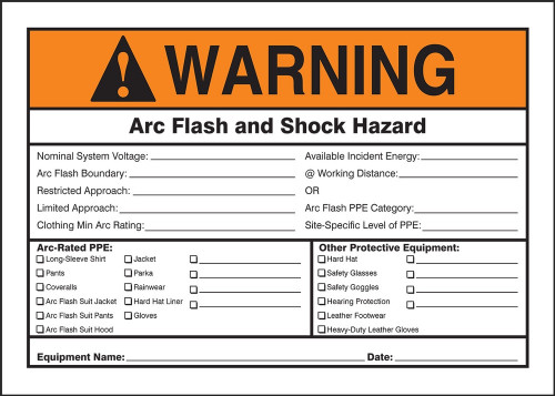 ANSI Warning Safety Sign: Arc Flash And Shock - Hazard Appropiate PPE Required 10" x 14" Aluminum 1/Each - MELC363VA