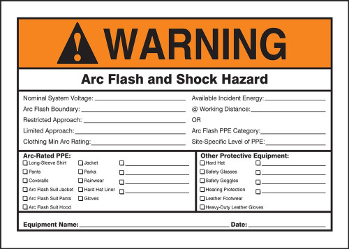 ANSI Warning Safety Sign: Arc Flash And Shock - Hazard Appropiate PPE Required 10" x 14" Dura-Plastic 1/Each - MELC363XT