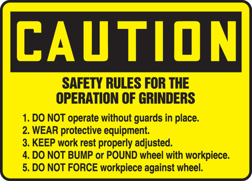 OSHA Caution Safety Sign: Safety Rules For The Operation Of Grinders 10" x 14" Aluma-Lite 1/Each - MEQM621XL