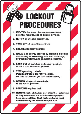 Lockout/Tagout Sign: Lockout Procedures List 20" x 14" Aluminum 1/Each - MLKT507VA