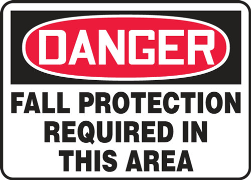 Contractor Preferred OSHA Danger Safety Sign: Fall Protection Required In This Area 10" x 14" Aluminum SA 1/Each - EFPR008CA