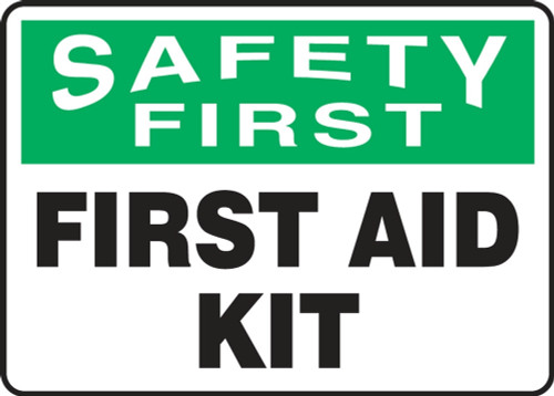 Contractor Preferred OSHA Safety First Safety Sign: First Aid Kit 10" x 14" Adhesive Vinyl (3.5 mil) 1/Each - EFSD903CS