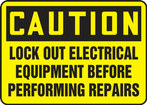 Contractor Preferred OSHA Caution Safety Sign: Lock Out Electrical Equipment Before Performing Repairs 10" x 14" Plastic (.040") 1/Each - ELKT622CP