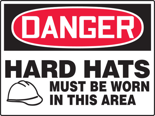 BIGSigns OSHA Danger Safety Sign: Hard Hats Must Be Worn In This Area (Graphic) 7" x 10" Adhesive Dura-Vinyl 1/Each - MPPE048XV