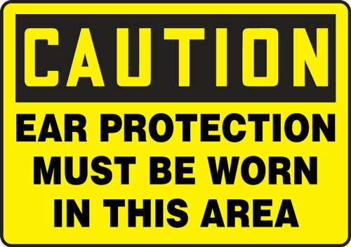 Contractor Preferred OSHA Caution Safety Sign: Ear Protection Required Beyond This Point 7" x 10" Adhesive Vinyl (3.5 mil) 1/Each - EPPA602CS