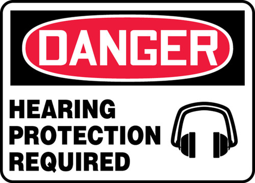 OSHA Danger Safety Sign: Hearing Protection Required 7" x 10" Adhesive Vinyl 1/Each - MPPE133VS