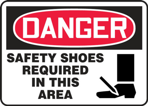 Contractor Preferred OSHA Danger Safety Sign: Safety Shoes Required In This Area 10" x 14" Aluminum SA 1/Each - EPPE028CA
