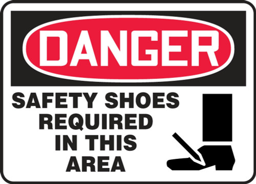 Contractor Preferred OSHA Danger Safety Sign: Safety Shoes Required In This Area 7" x 10" Plastic (.040") 1/Each - EPPE145CP