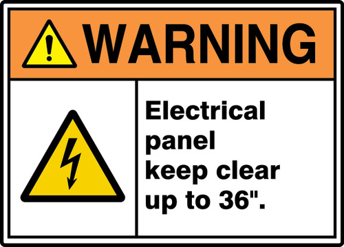 ANSI ISO Warning Safety Sign: Electrical Panel Keep Clear Up To 36". 7" x 10" Plastic 1/Each - MRLC308VP