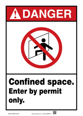 ANSA Danger Safety Signs: Danger Confined Space - Enter By Pernit Only 14" x 10" Aluminum 1/Each - MRSP111VA