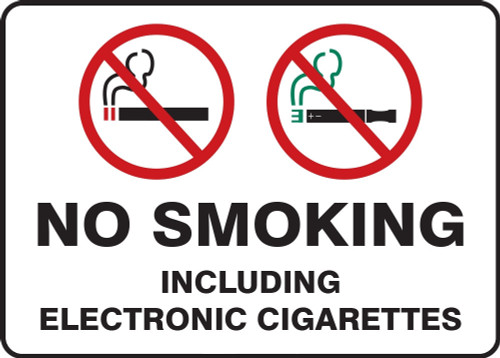 No Smoking Sign: No Smoking - Including Electronic Cigarettes 10" x 14" Plastic 1/Each - MSMK544VP