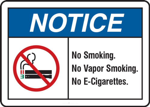 ANSI Notice No Smoking Sign: No Smoking. No Vapor Smoking. No E-Cigarettes. 10" x 14" Aluminum 1/Each - MSMK813VA