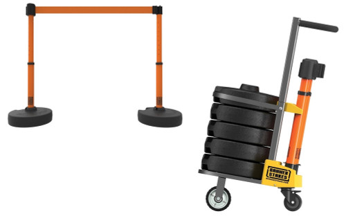 Mobile Banner Stake Stanchion Cart: Orange Belt Belt Orange Belt DANGER - FORKLIFT TRAFFIC Post Black 1/Kit - PRB914BK