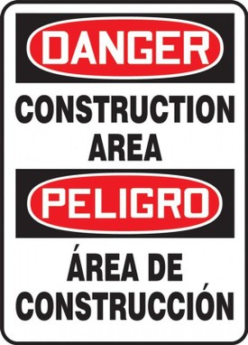 Contractor Preferred Spanish Bilingual OSHA Danger Safety Sign: Construction Area 24" x 18" Lite Corrugated Plastic 1/Each - SBECRT100CC