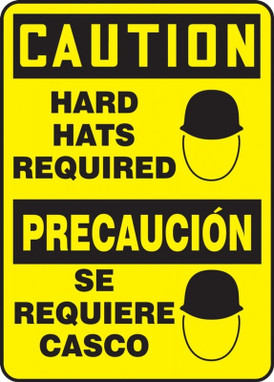 Contractor Preferred Spanish Bilingual OSHA Caution Safety Sign: Hard Hats Required 24" x 18" Lite Corrugated Plastic 1/Each - SBEPPA709CC