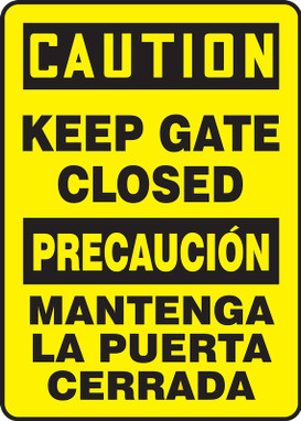 Bilingual OSHA Caution Safety Sign: Keep Gate Closed Bilingual - Spanish/English 14" x 10" Aluminum 1/Each - SBMABR609VA