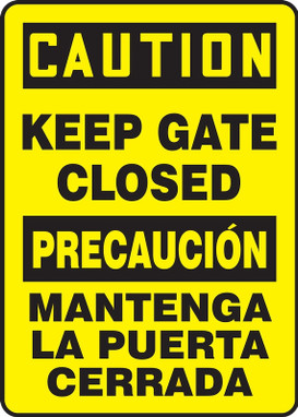 Bilingual OSHA Caution Safety Sign: Keep Gate Closed Bilingual - Spanish/English 14" x 10" Adhesive Vinyl 1/Each - SBMABR609VS
