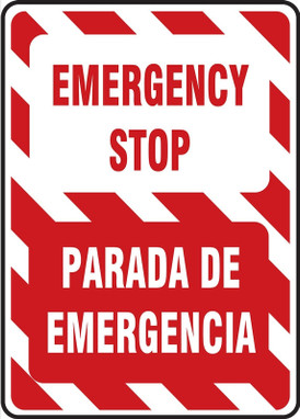 Bilingual Safety Sign: Emergency Stop- Parada De Emergencia Bilingual - Spanish/English 14" x 10" Dura-Plastic 1/Each - SBMELC519XT