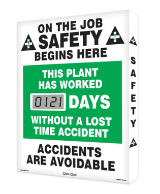 Digi-Day Lite Electronic Scoreboards: This Plant Has Worked __ Days Without A Lost Time Accident 20" x 16" Aluminum Face 1/Each - SCJ121