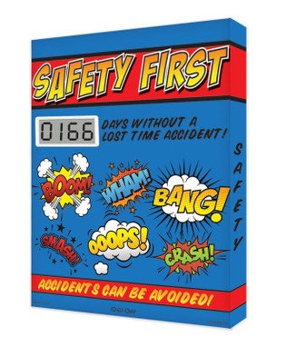 Digi-Day Lite Electronic Scoreboard: Safety First ___ Days Without A Lost Time Accident 20" x 16" Aluminum Face 1/Each - SCJ166