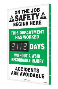 Digi-Day 3 Electronic Safety Scoreboards: On The Job Safety Begins Here - This Department Has Worked _ Days Without A WSIB Recordable Injury 28" x 20" - SCK112