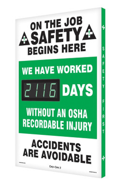 Digi-Day 3 Electronic Safety Scoreboards: We Have Worked __Days Without An OSHA Recordable Injury 28" x 20" Aluminum Face - SCK116