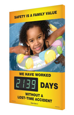 Digi-Day 3 Electronic Safety Scoreboards: Safety Is A Family Value (Summer Theme) - We Have Worked _ Days Without A Lost Time Accident 28" x 20" - SCK139