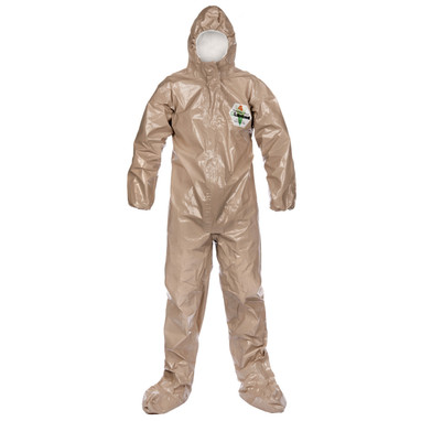 Lakeland ChemMax 4 Plus Tan Coverall - Respirator Fit Hood/Boots - C4T151T