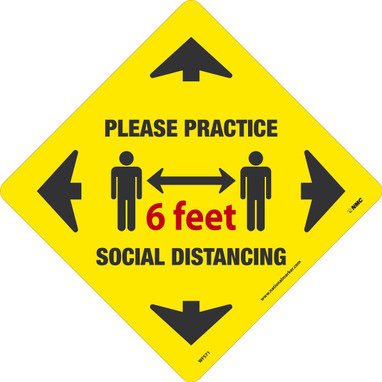 Walk On - Please Practice Social Distancing 6 Feet - 12X12 - Non-Skid Textured Adhesive Backed Vinyl - - WFS71