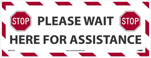 Texwalk - Please Wait Here For Assistance - 7.625X19.625 - Removable Adhesive Backed - Slip-Resistant Floor Sign - WFS76TX