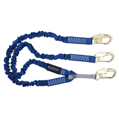 FallTech 4½' to 6' ElasTech Energy Absorbing Lanyard Double-leg with Steel Snap Hooks - 8240Y