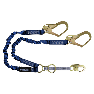 FallTech 4½' to 6' ElasTech Energy Absorbing Lanyard Double-leg with SRL D-ring and Steel Rebar Hooks - 8240Y32D