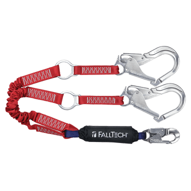 FallTech 6' Ironman 12' free fall Elasticated Energy Absorbing Lanyard Double-leg with Aluminum Connectors and Rescue D-rings - 8247EY3AR