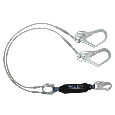 FallTech 6' ViewPack Coated Cable Energy Absorbing Lanyard Double-leg with Steel Connectors - 8357Y3