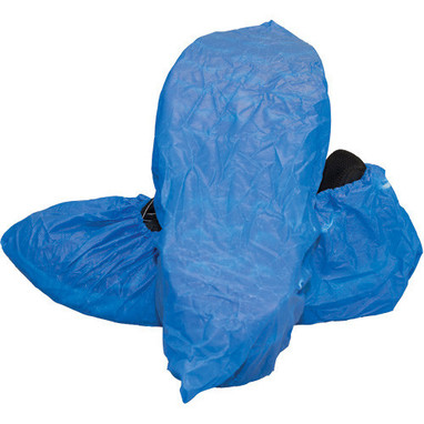 Disposable Blue Polyethylene Plastic Shoe Covers - 150 each/cs