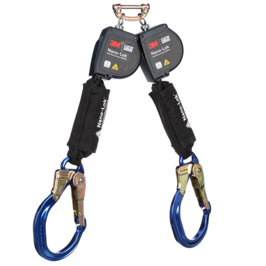 3M DBI-SALA Nano-Lok 8 ft. Web Class 1 Twin-Leg Arc Flash Self-Retracting Lifeline Quick Connect - Aluminum Rebar Lock Hooks - 3100588