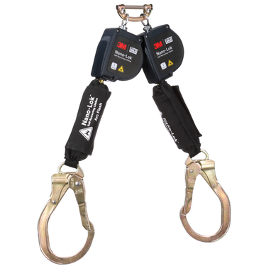 3M DBI-SALA Nano-Lok 8 ft Web Class 1 Twin-Leg Arc Flash Self-Retracting Lifeline w/Quick Connect - Steel Rebar Lock Hooks - 3100585