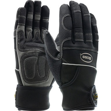 Maximum Safety Gunner AV Synthetic Leather Palm w/Anti-Vibration Pads & PVC Grip - Wrist Strap - Black - 12/PR - 120-4400