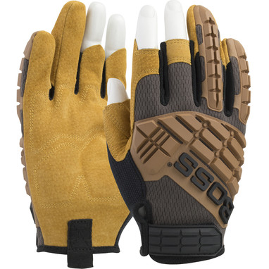 Boss Framer Premium Pigskin Padded Leather Palm w/Mesh Fabric Back & TPR Impact Protection - Brown - 12/PR - 120-MF1360T