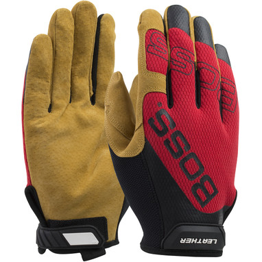 Boss Leather Hi Performance Glove Premium Pigskin Palm w/Mesh Fabric Back - Red - 12/PR - 120-ML1350T
