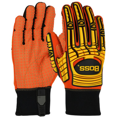 Boss Synthetic Leather Palm w/PVC Dotted Grip & Sp&ex Back - TPR Impact Protection - Orange - 6/PR - 120-MP2110