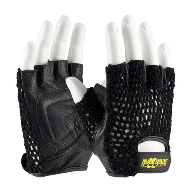 Maximum Safety Leather Palm Lifting Gloves w/Reinforced Padded Insert - Cotton Mesh Back - Black - 12/PR - 122-AV14